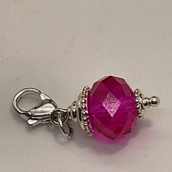Pink Crystal Charm with Silver Accents - Picture 1 of 2